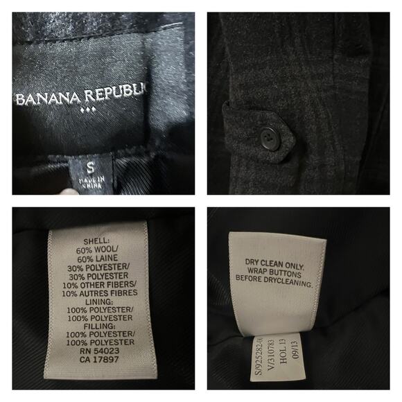 Banana Republic Factory Wool Blend Windowpane Plaid Men’s Pea Coat Size S - Picture 7 of 12